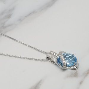 Sterling Silver Blue Topaz & CZ  Pendant